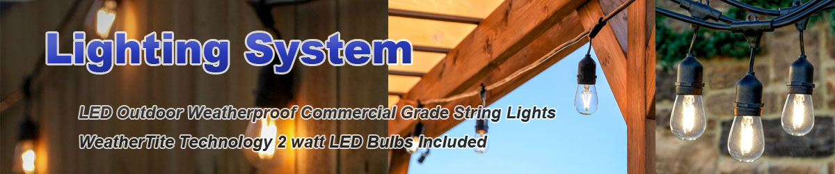 Lighting System,LED Outdoor Weatherproof Commercial Grade String Lights WeatherTite Technology - 2-watt LED Bulbs Included